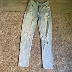 American Eagle Light Blue Distressed Stretch Jeans Women’s size 0 X-Long